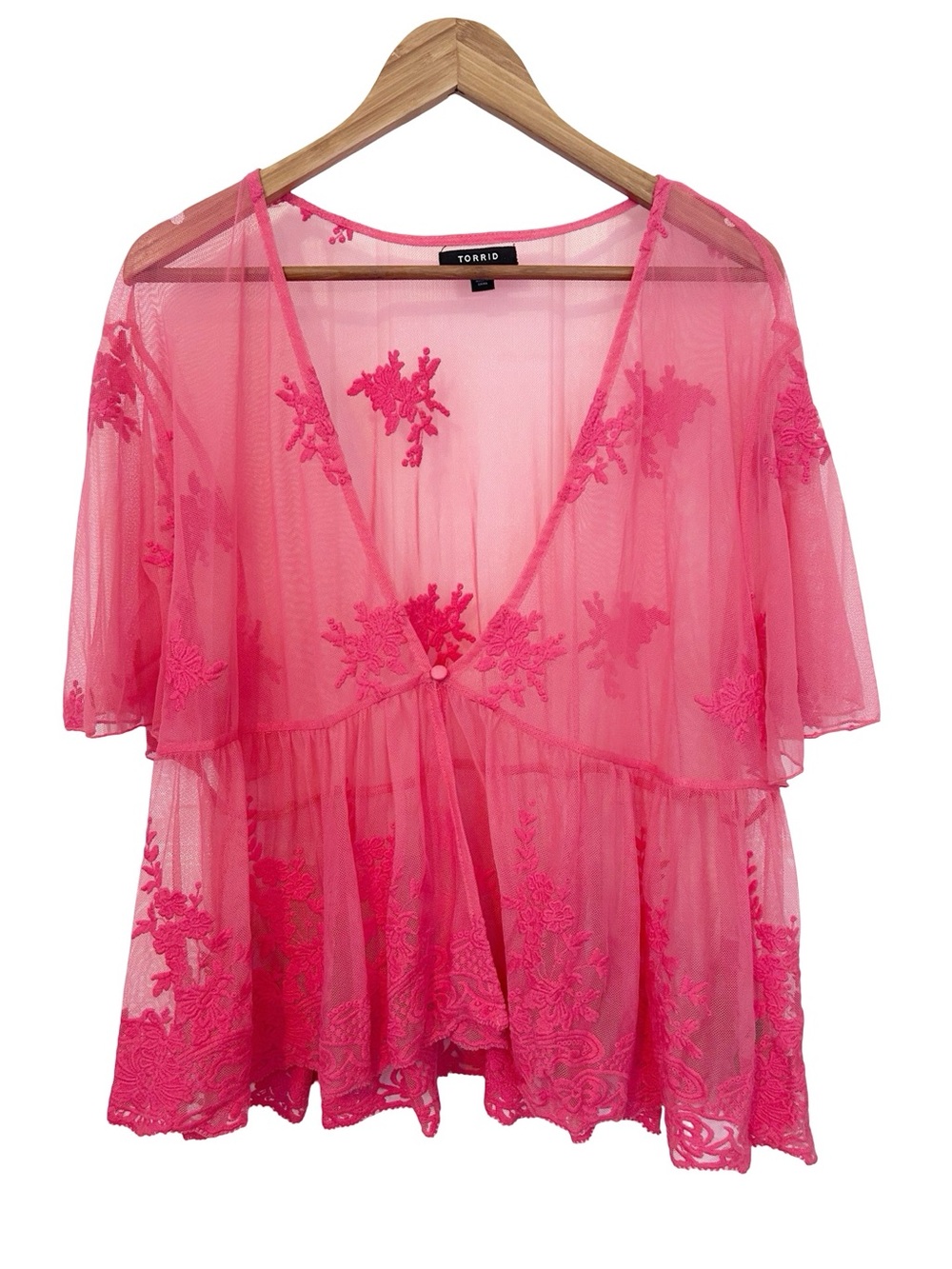 Torrid Embroidered Mesh Peplum Kimono Rouge Red 2 - Picture 3 of 13